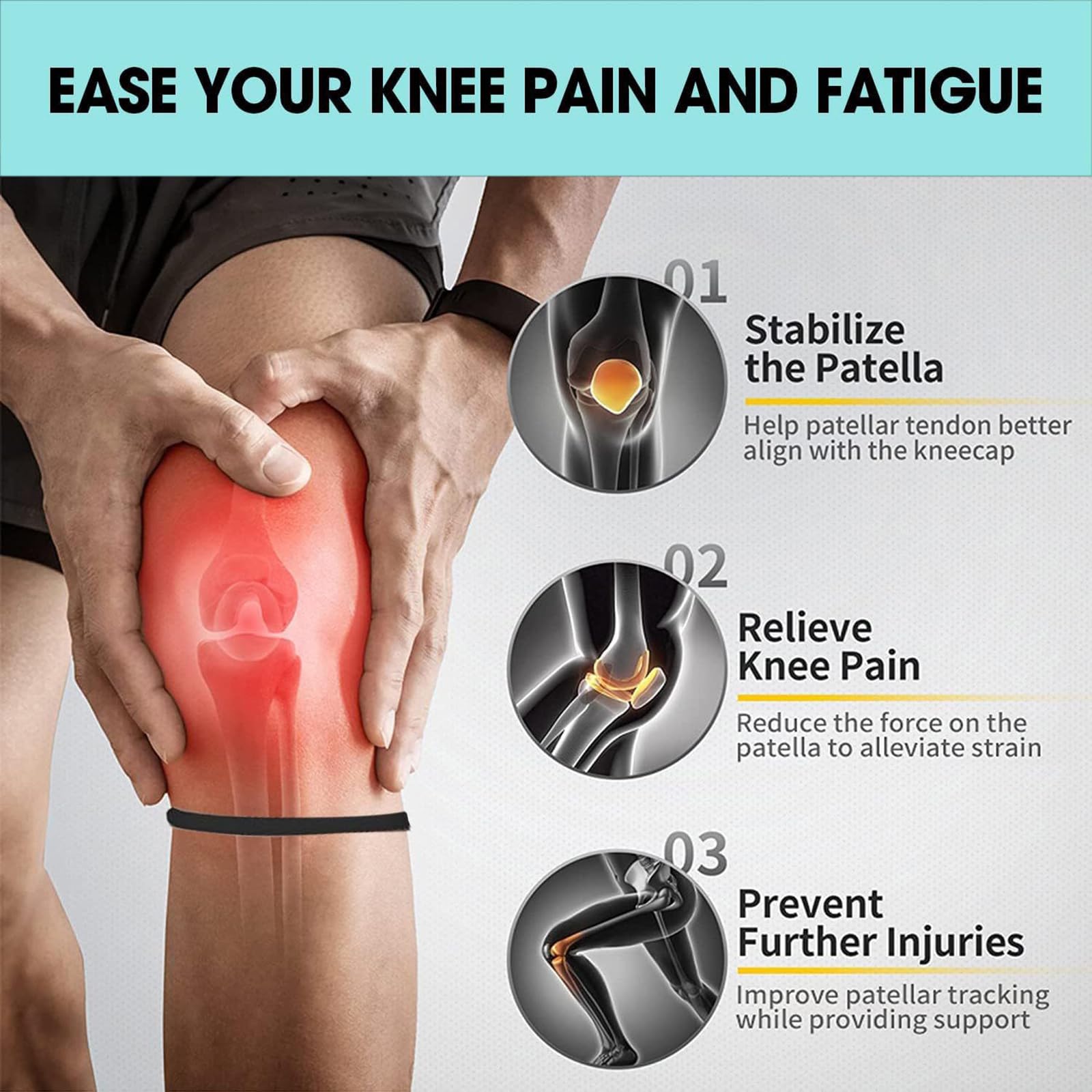 4pcs Sangle De Support De Tendon Rotulien, En Silicone Sangle