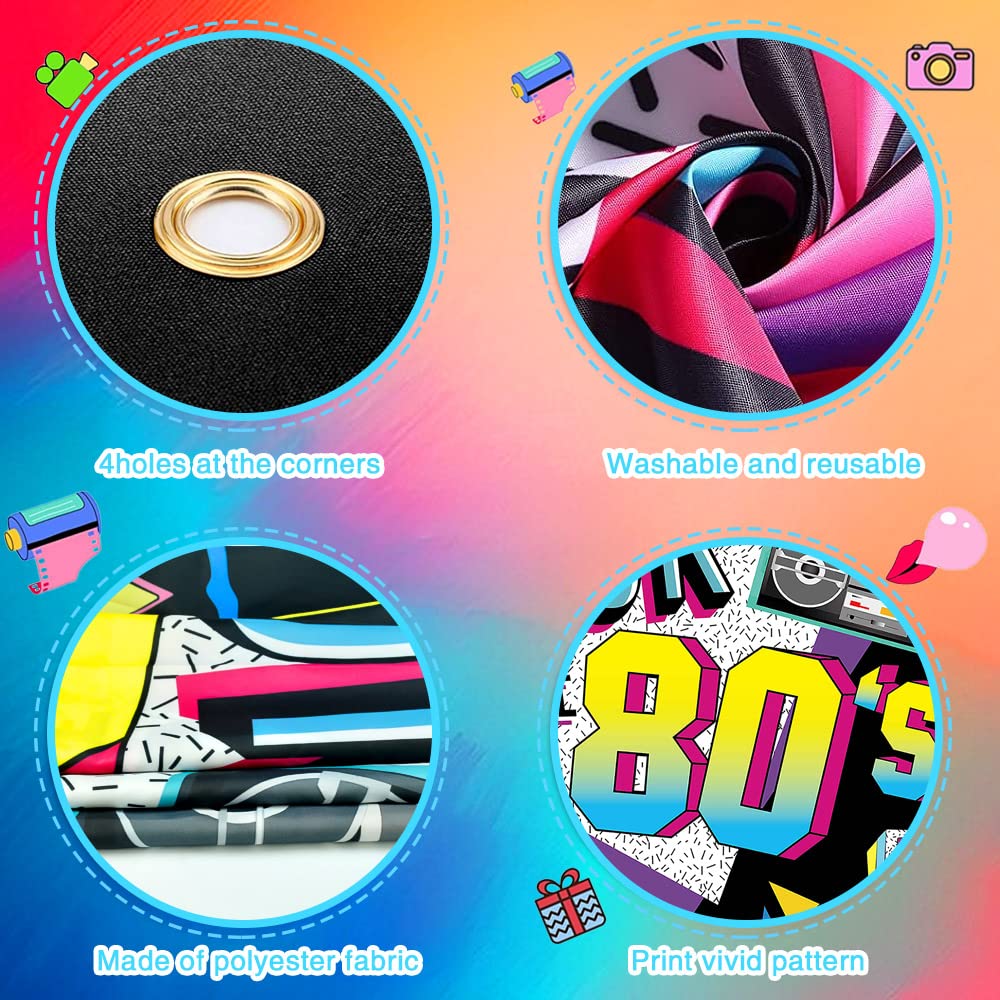 Bannière Rétro Années 80 – 180x110 Cm Hip Hop Rock – Décoration Anniversaire, Fête Thème 80's – Tissu Polyester Durable