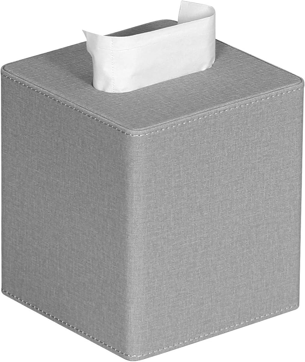 PU Leather Tissue Box Cover Square Tissue Box Holder with Magnetic Closure (Grey)