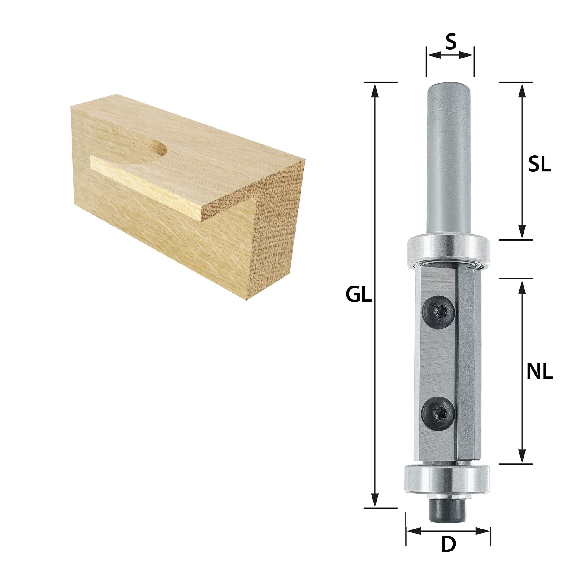 ENT 20422 Frezy trzpieniowe dwustronne weglikowe, chwyt (S) 12 mm, srednica (D) 22 mm, NL 50 mm, z lozyskiem kulkowym, ostrze dwustronne odwracalne