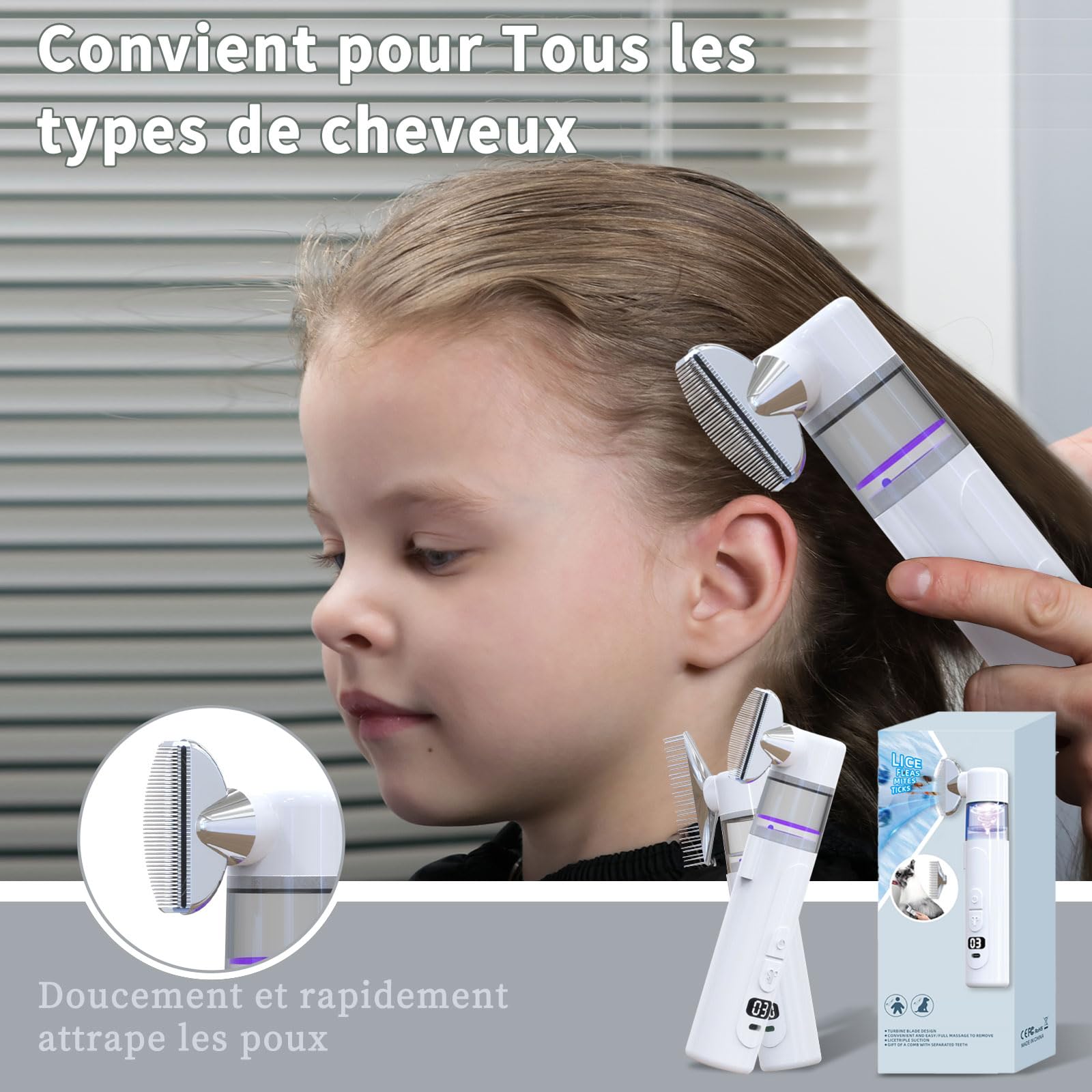 Ricarica Wireless Pettine Anti Pidocchi Elettrico,Portatile Aspirapolvere A Pidocchi,Filtro Riutilizzabile Pettine Anti Pidocchi Adatto A Bambini, Animali Domestici E Tutti I Tipi Di Capelli Prodotto