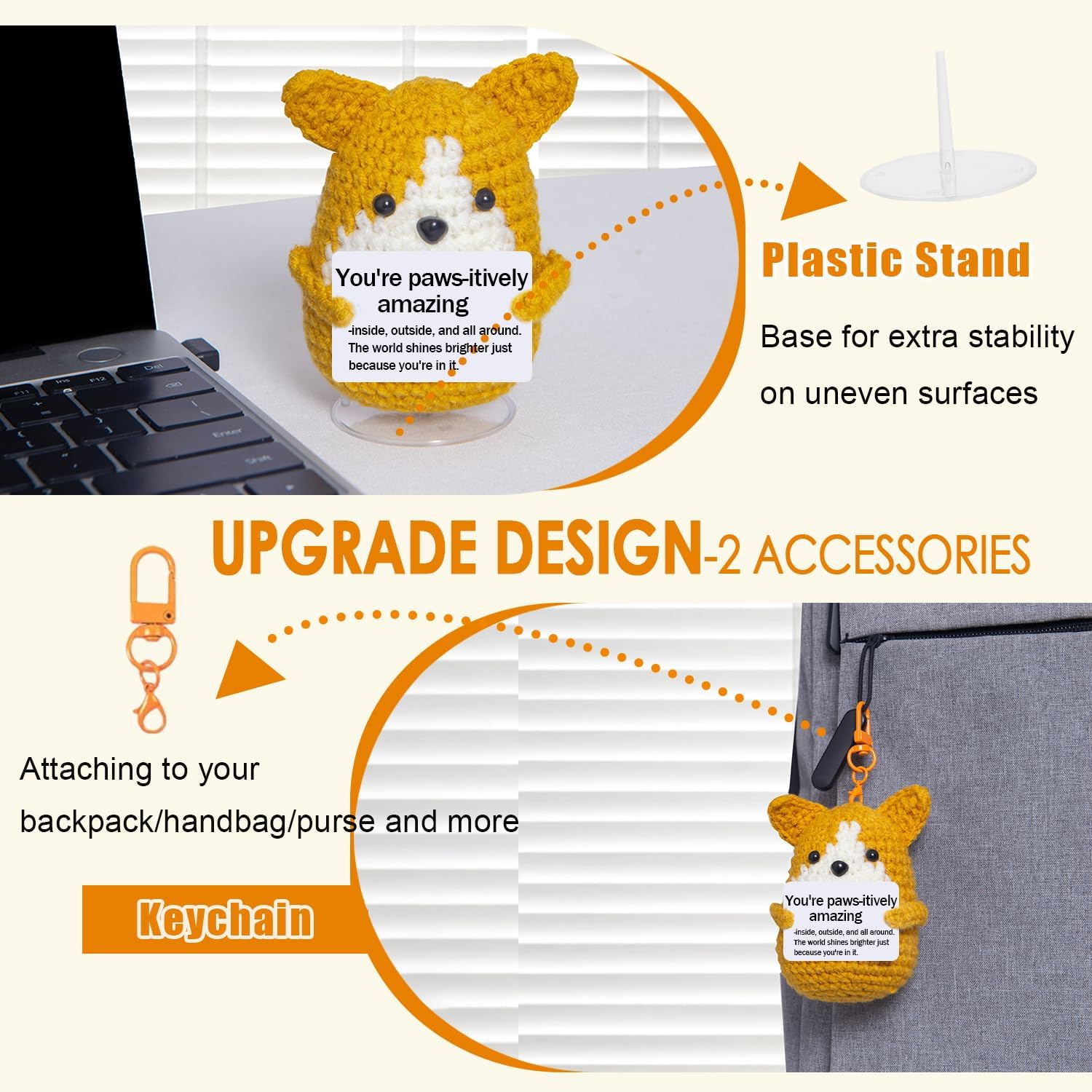 Mini Crochet Corgi Gift for Valentines Day Women Men,Emotional Support Inspirational Crochet Dog Stuffed Birthday Gift for Dog Lover Friends,Handmade Positive Puppy Desk Decor - Image 8