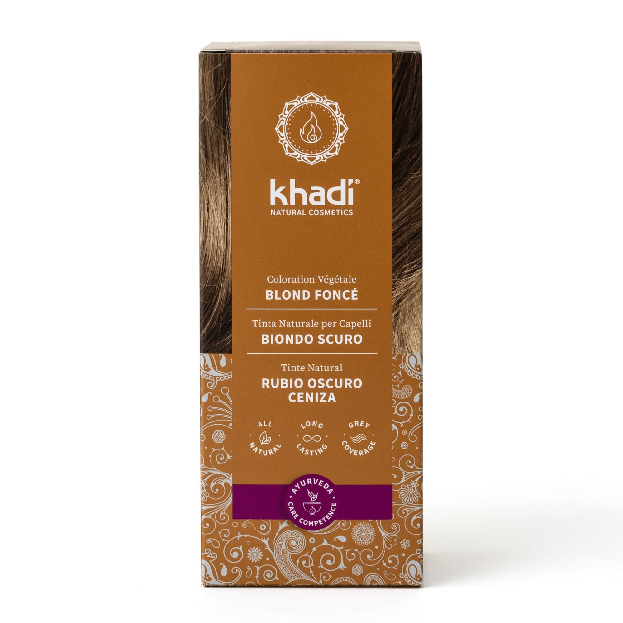khadi BIONDO SCURO Tinta naturale per capelli - Tinta per capelli per un risultato che va dal biondo cenere medio al biondo più scuro e intenso - 100% naturale e vegana - 100 g