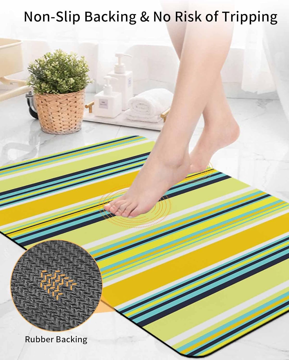 Diatomaceous Earth Bath Mat Bathtub Mat, Colorful Stripes Lighe Blue Teal Turquoise Aqua Wood Texture Quick Dry Non-Slip Diatomite Mud Bathroom Floor Rugs for Tub Kitchen Absorbent Pad, 24x36 Inch