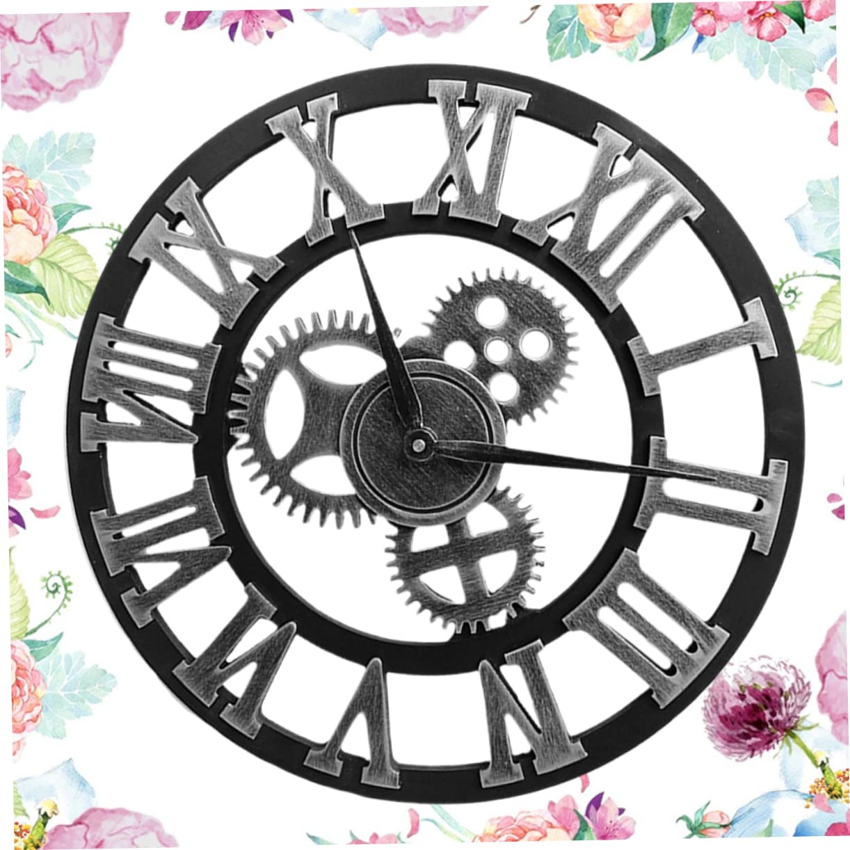 Cabilock Reloj de Pared Industrial Creativo de Metal y Madera Plata | Fácil de Instalar y Retirar, para Dormitorio y Salón, Estilo Moderno y Decorativo