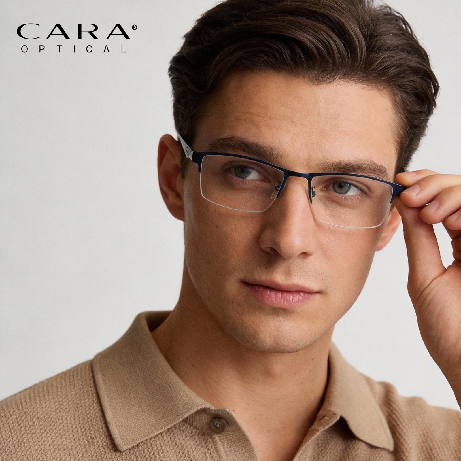 CARA Gafas de Lectura Progresivas para Hombre Ultraligeras Metálicas Medio Marco TR90 Templo Antiluz Azul Lector Ordenador