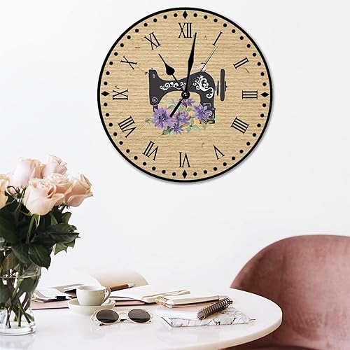 Vista 197 de Relojes de pared de madera para máquina de coser de flores, relojes sin marco, 10 pulgadas, brillante, silencioso, sin tictac, funciona