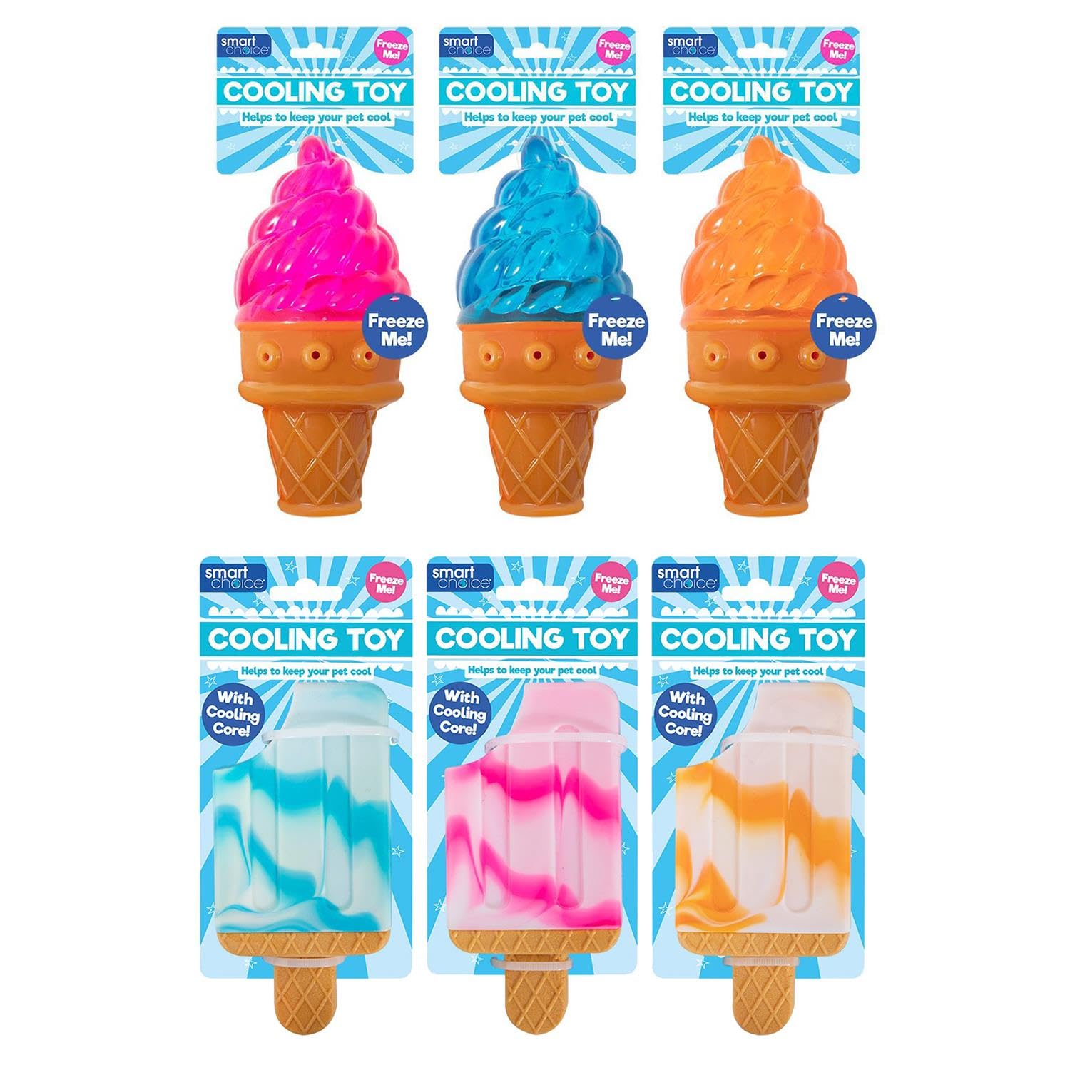 YöL Pack of 2 Summer Cooling Pet Toys - Ice Cream & Lolly Shaped Dog Puppy Teething Chew Outdoor Play Freezable Durable Hydrating