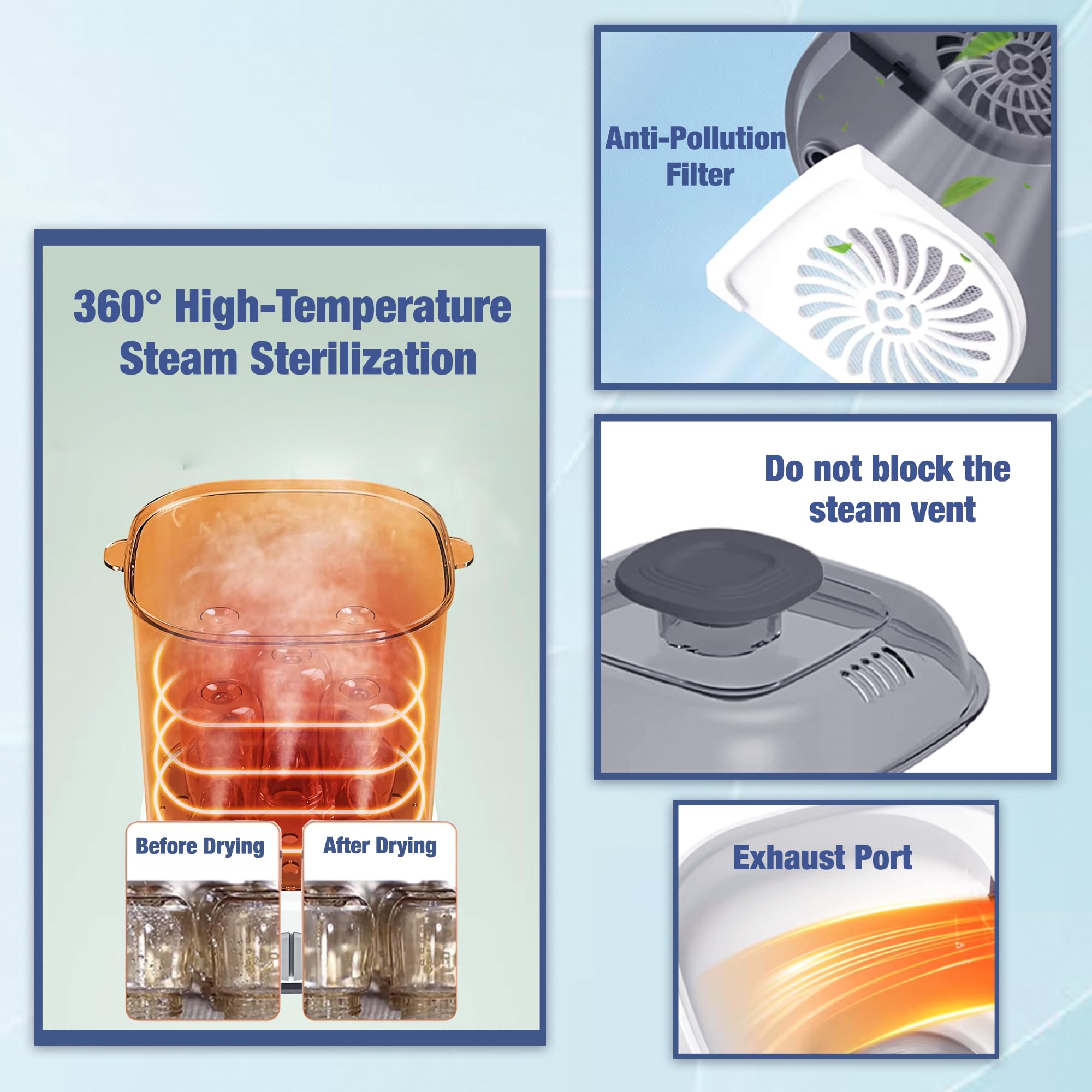 Safe-O-Kid® 5 Bottles Advanced Sterilizer with 1 Year Manufacturer Warranty, Large Capacity, Steam Sterilizer for Feeding Bottles, Assessories, Breast Pumps, Teats, BPA free products, Auto Shut - White - Image 6 thumbnail