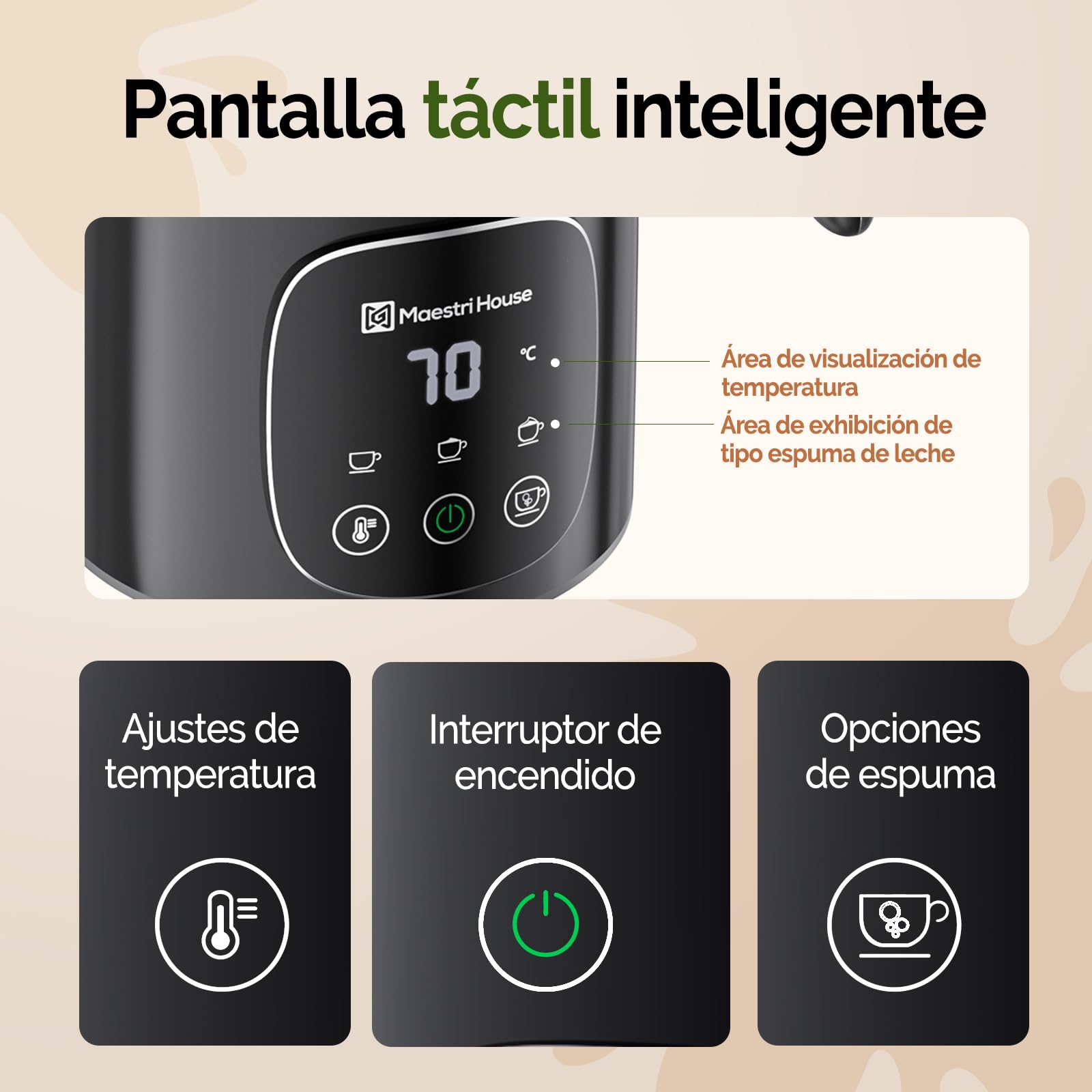 Maestri House Espumador de leche, 4 en 1 Espumador de leche de temperatura y espesor variables y vaporizador, 400ml Control táctil inteligente Fabricante de espuma, función de memoria para café con