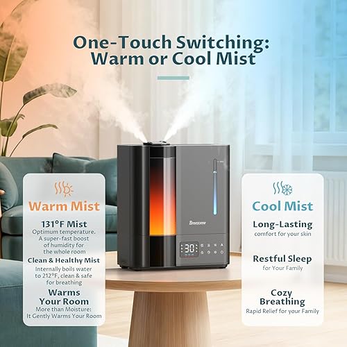 Miniatura 2 de BREEZOME Humidificadores de 8L para dormitorio, niebla inteligente cálida y fría para habitación grande, humidificador ultrasónico de llenado