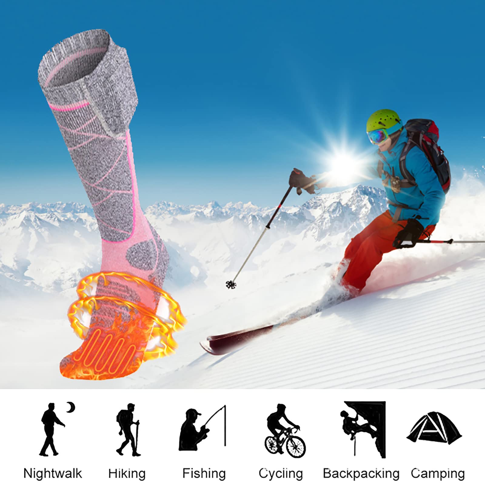 Chaussettes Chauffantes Réglables Respirant USB Chargeant des Chaussettes Chauffantes à Carreaux Chauds pour la Randonnée de Ski d'hiver avec Batterie
