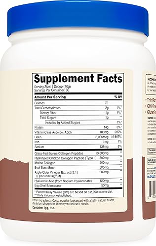 Miniatura 5 de Nutricost Multi colágeno + belleza y proteína en polvo (sabor chocolate con leche) 30 porciones - con biotina y péptidos de colágeno, sin OMG, sin