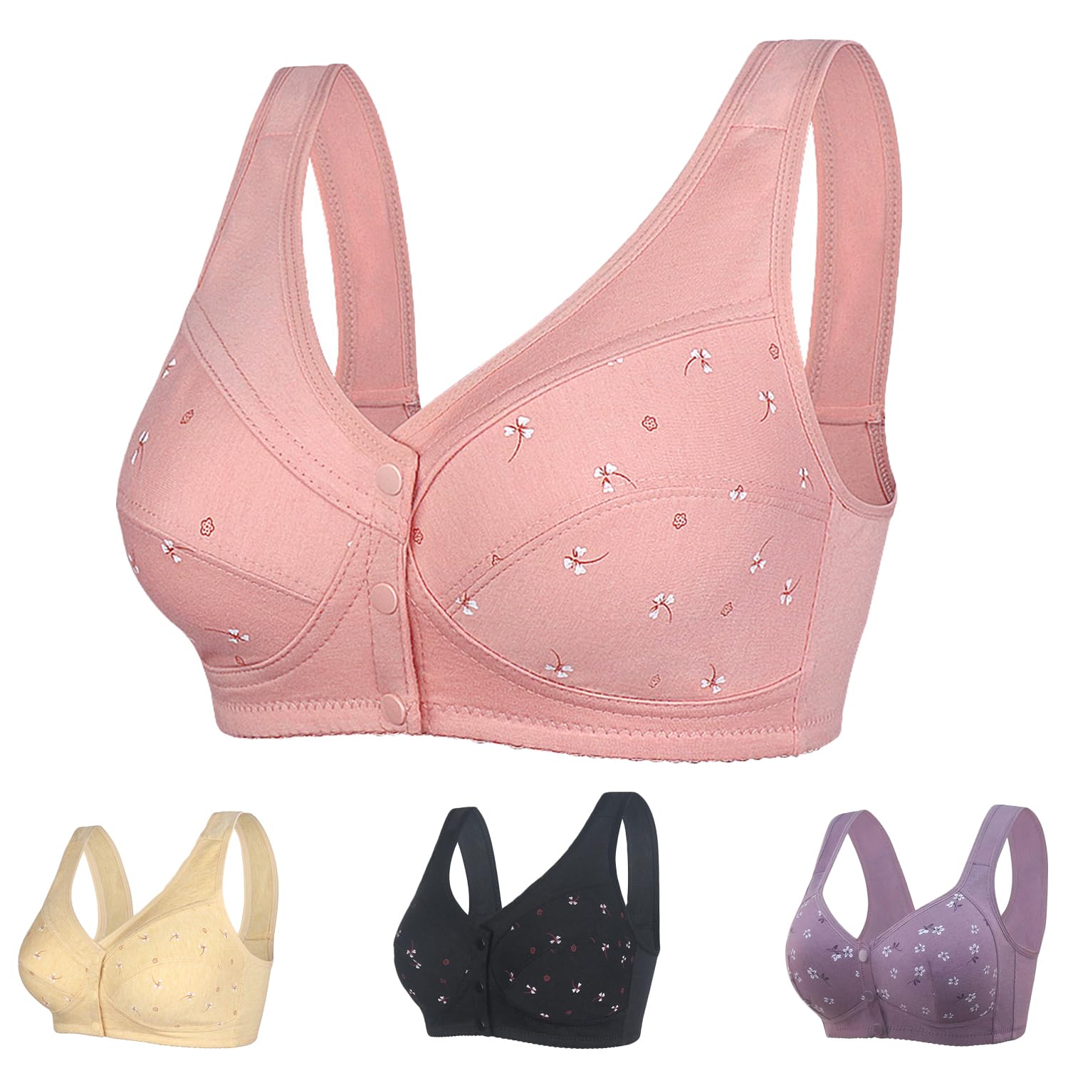 Photo 1 of Daisy Bras for Older Women, 2024 New Comfortable Convenient Front Close Button Cotton Bras for Older Women No Underwire(Pink,50)