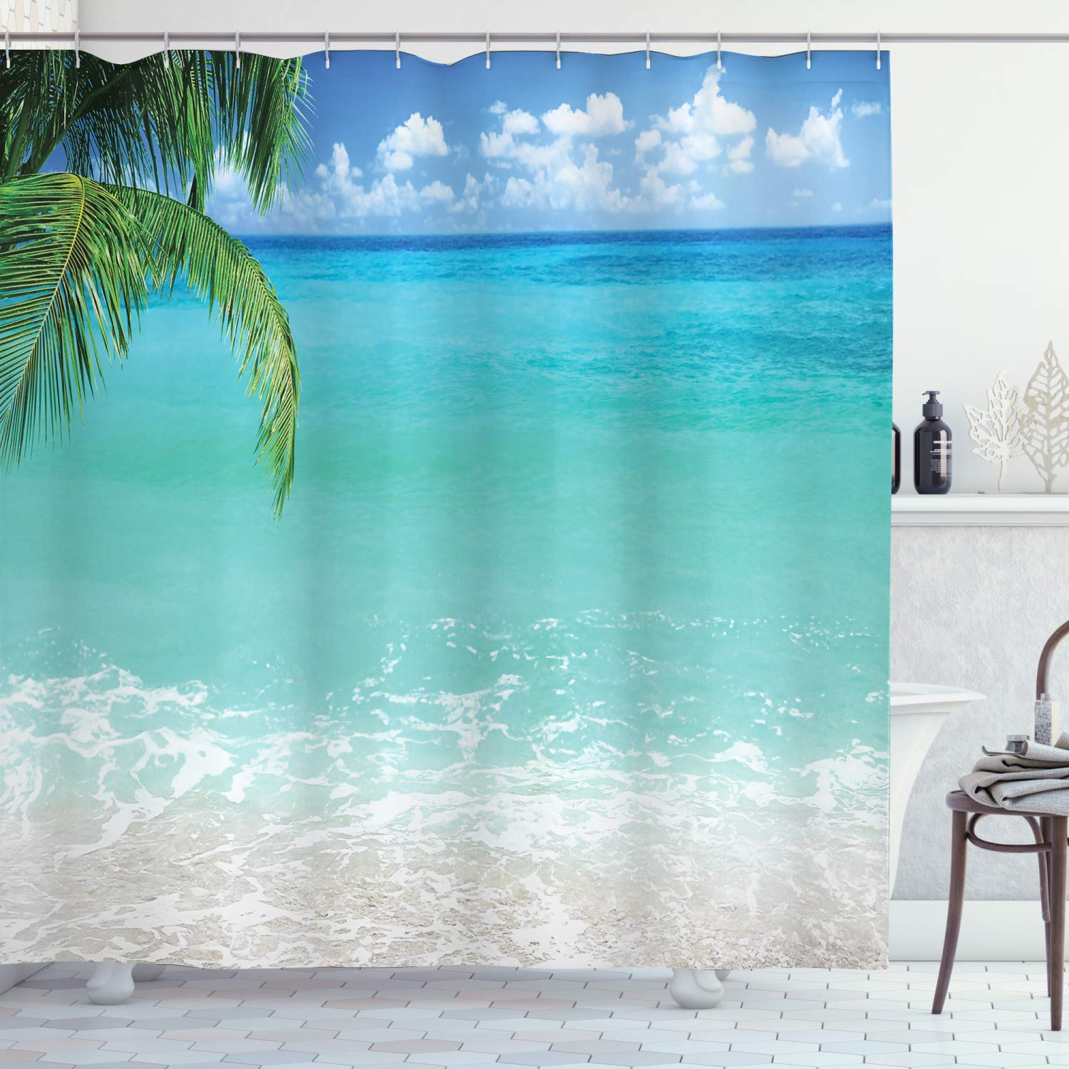 Amazon.com: Ambesonne Ocean Shower Curtain, Exotic Lebanon Beach ...