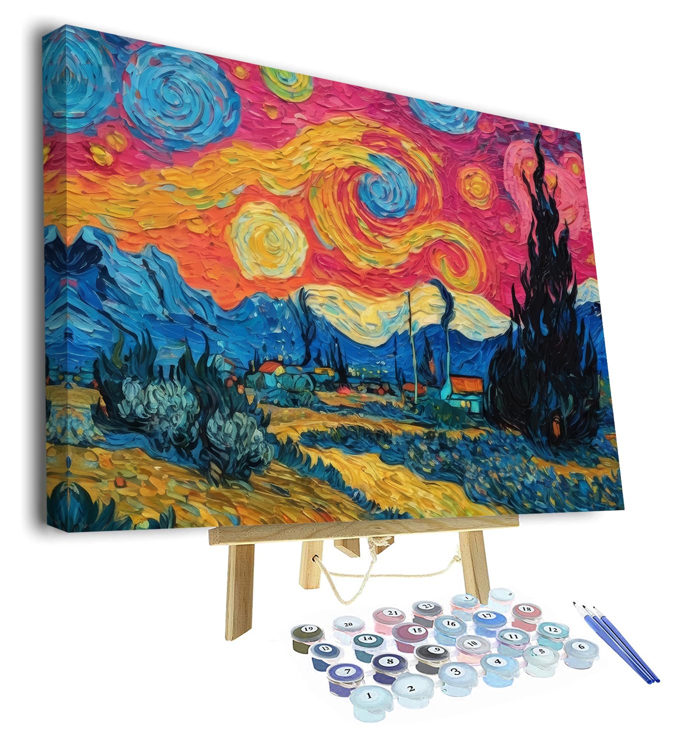 TISHIRON Paint by Numbers Kit for Adults, Starry Sky Paint by Numbers, Cityscape Adults' Paint-by-Number Kits, Starry Sky Adult Paint by Number Kits, 16X20 Inch Framed Paint by Numbers