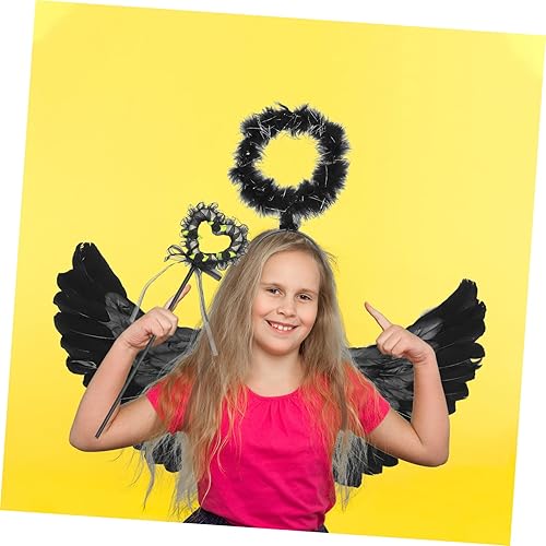 Miniatura 9 de WOFASHPURET 1 Set Angel Wings Headband Girls Accessories Princess Costume for Girls Kids Costume Angel Stick Girl Costumes Black Wings Wand Black