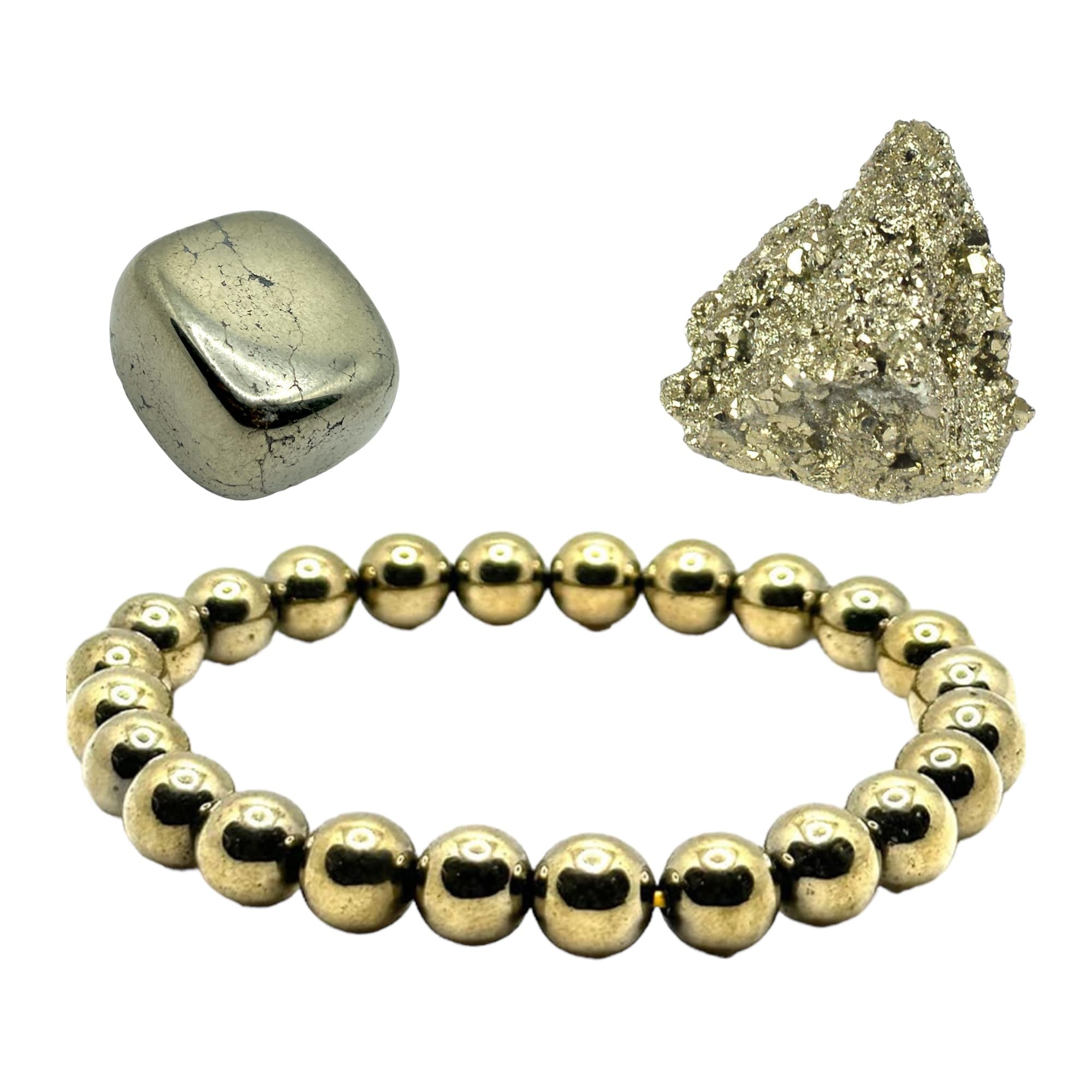 ALI CRYSTALPyrite Stone Cluster Bracelet - Gold, Bangle - Unisex Adult - Natural Energised Golden Pyrite Stone for Healing, Willpower, Money, Vastu and Business