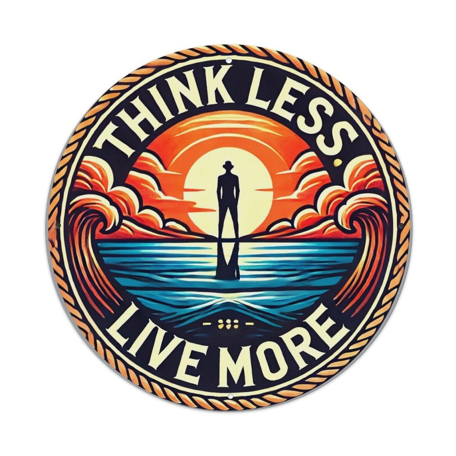 Jdyaojiesheng Vintage Think Less Live More Sunset Silhouette Round Tin Sign Retro Metal Wall Decor Metal Poster, Home Bar Garage Farmhouse Cafe Wall Art Decoration 8X8inch
