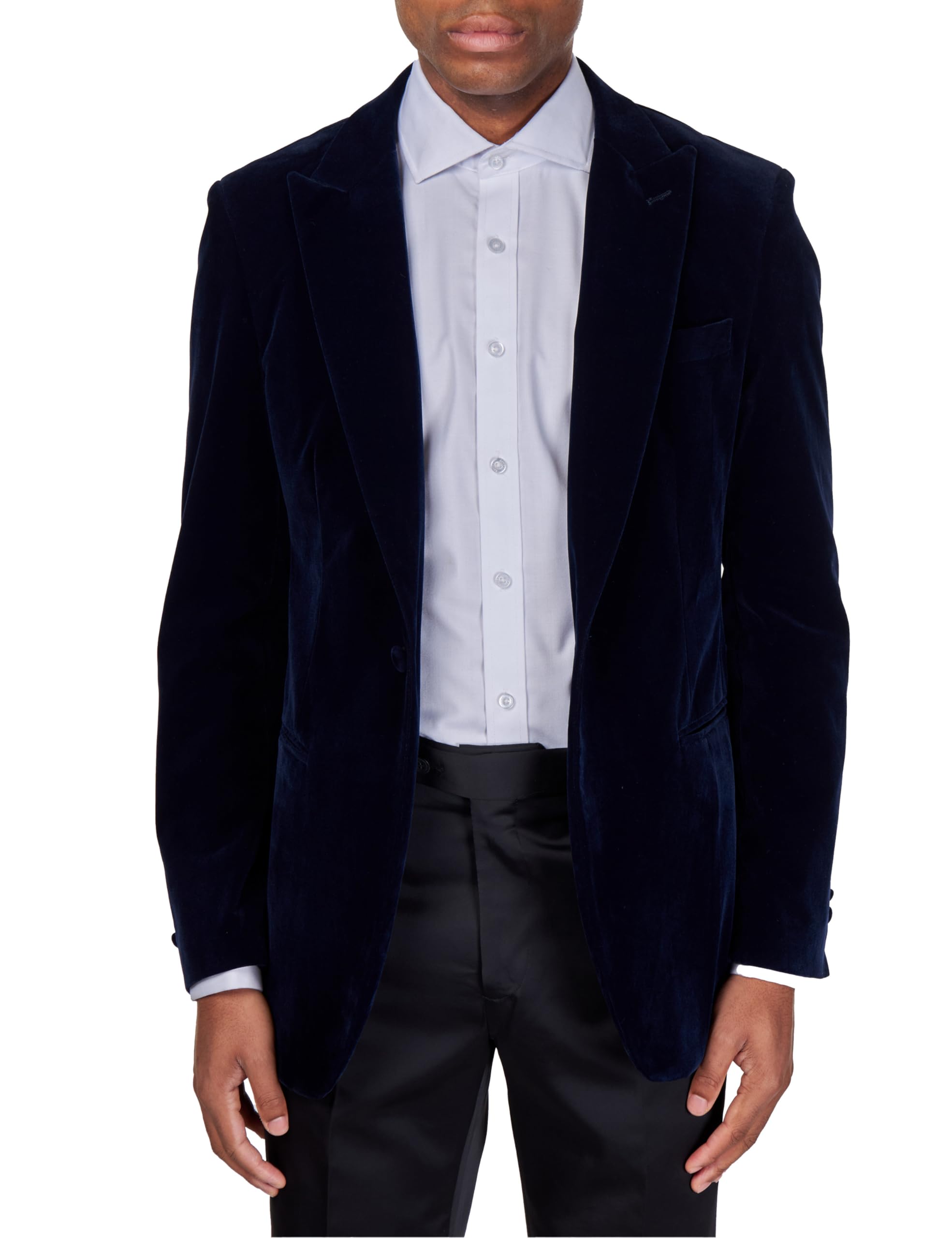 Xposed Men's Navy Velvet Tuxedo Jacket Tailored Fit Formal Dinner Wedding Peak Lapel Blazer [Blz-Stan-40Uk]