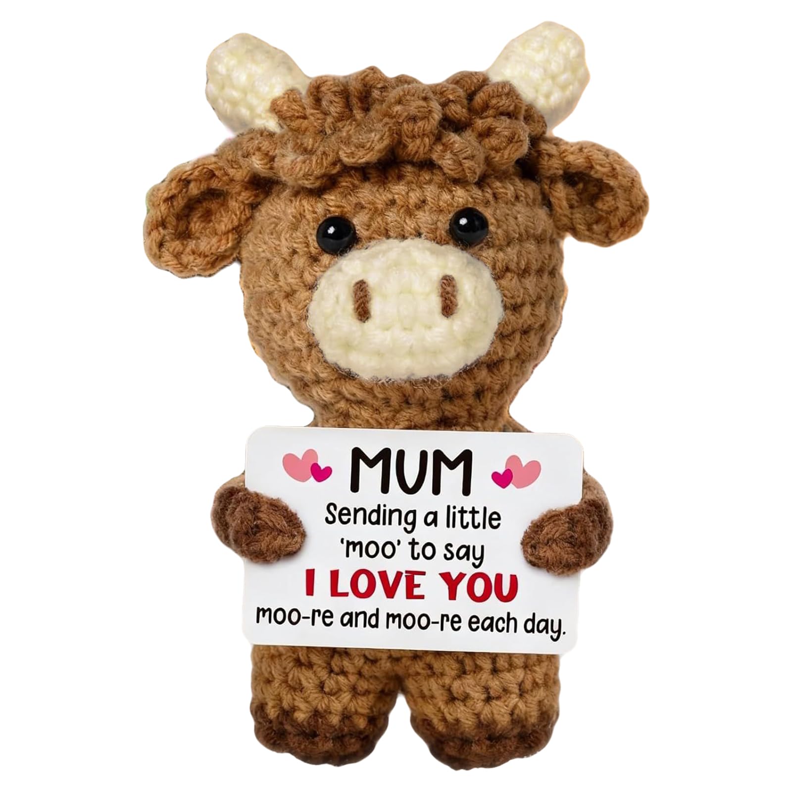 zhongko Gifts for Mum, Positive Crochet Animals Highland Cow Gifts, Mini Funny Cute Knitted Dolls with Support Message, Positive Emotional Support Crochet, Motivational Encouragement Present