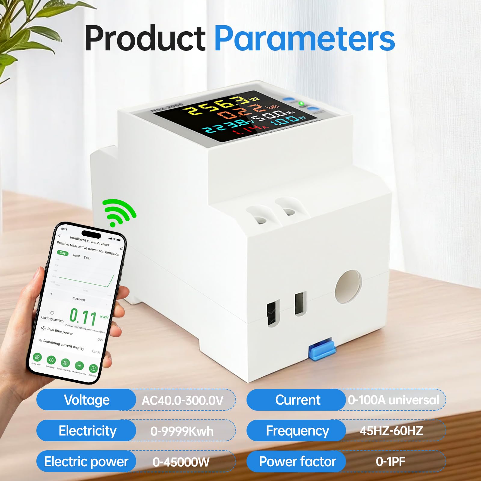 Contatore a guida WiFi Monofase 0-100A, Smart 6-in-1 AC 40-300V con controllo APP, contatore kWh, contatore trifase chiuso per applicazioni domestiche e fotovoltaiche