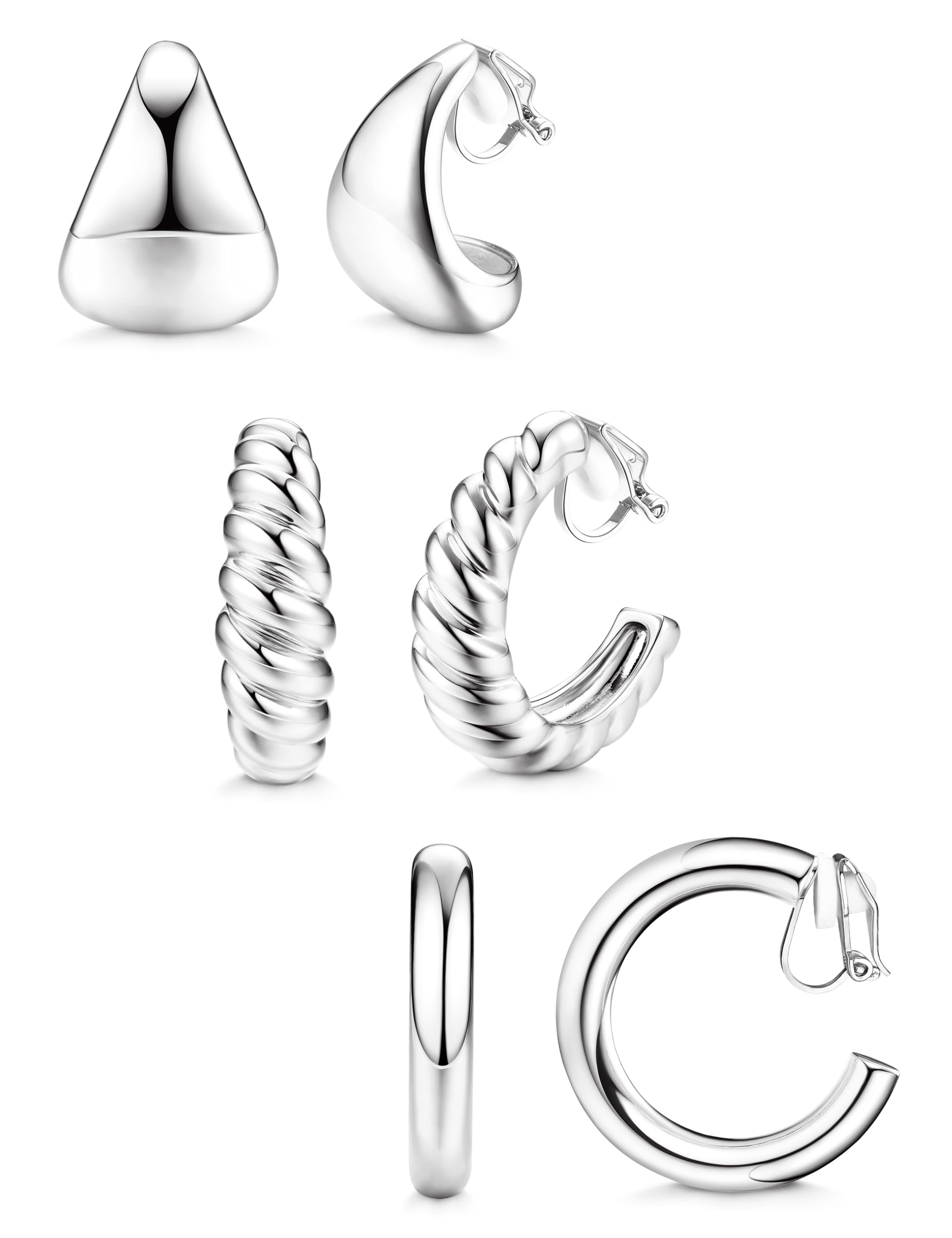 BESTEEL 3Pairs Clip on Earrings for Women Trendy Chunky Hoops Fake Earrings