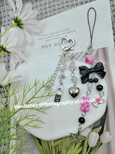 Miniatura 2 de Meefisher Y2K - Llavero estético con diseño de mariposa y fresa, con diseño de oso y guitarra, bonito llavero para mujer, dije de bolso (teléfono),