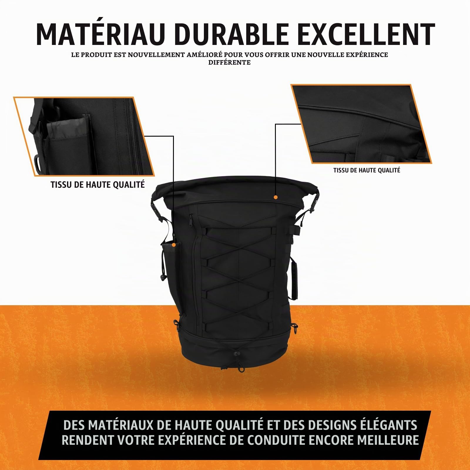 Sac à Dos de Moto Sissy Bar - Grande capacité - Extensible - 50 à 80 l - avec Housse de Pluie et bandoulière - Ajustement Universel pour Harley Yamaha Suzuki Kawasaki | Capacité 50-80L, design extensible, housse de pluie et bandoulière, convient pour Harl