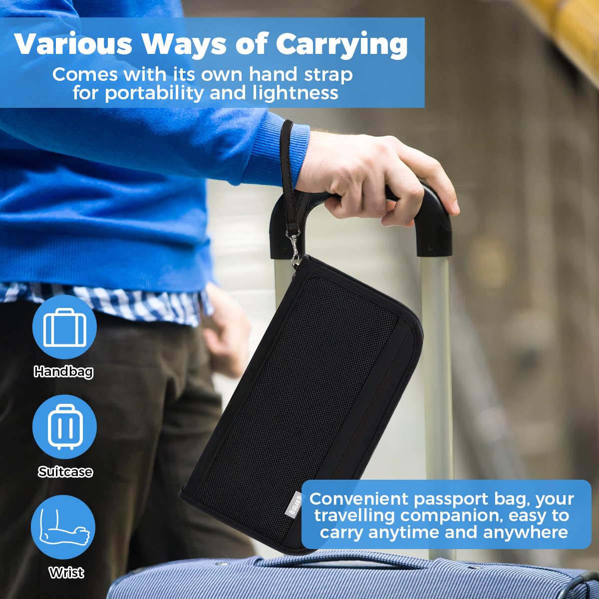Torba na paszport z blokadą RFID, organizer na dokumenty podróżne, torba na paszport, przenośna torba na paszport, wodoszczelna, na karty kredytowe, bilety lotnicze, monety