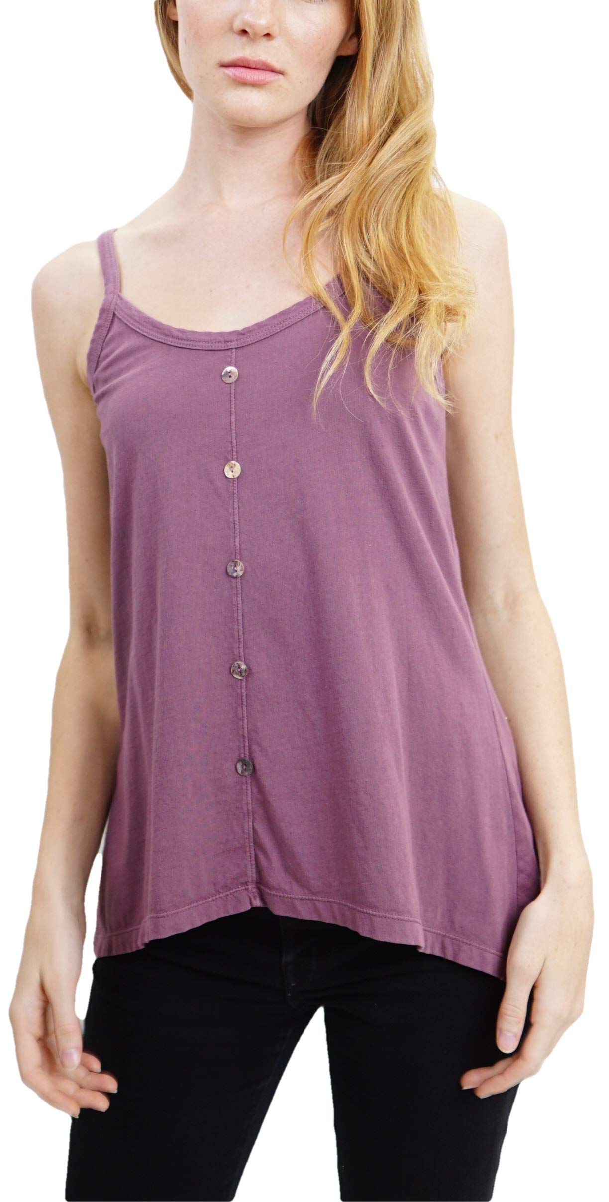 COTTON INNOVATION Women's Tank Top - Preshrunk Garment Dyed Cotton Jersey Casual Sleeveless Button Front Cami Tee T Shirt