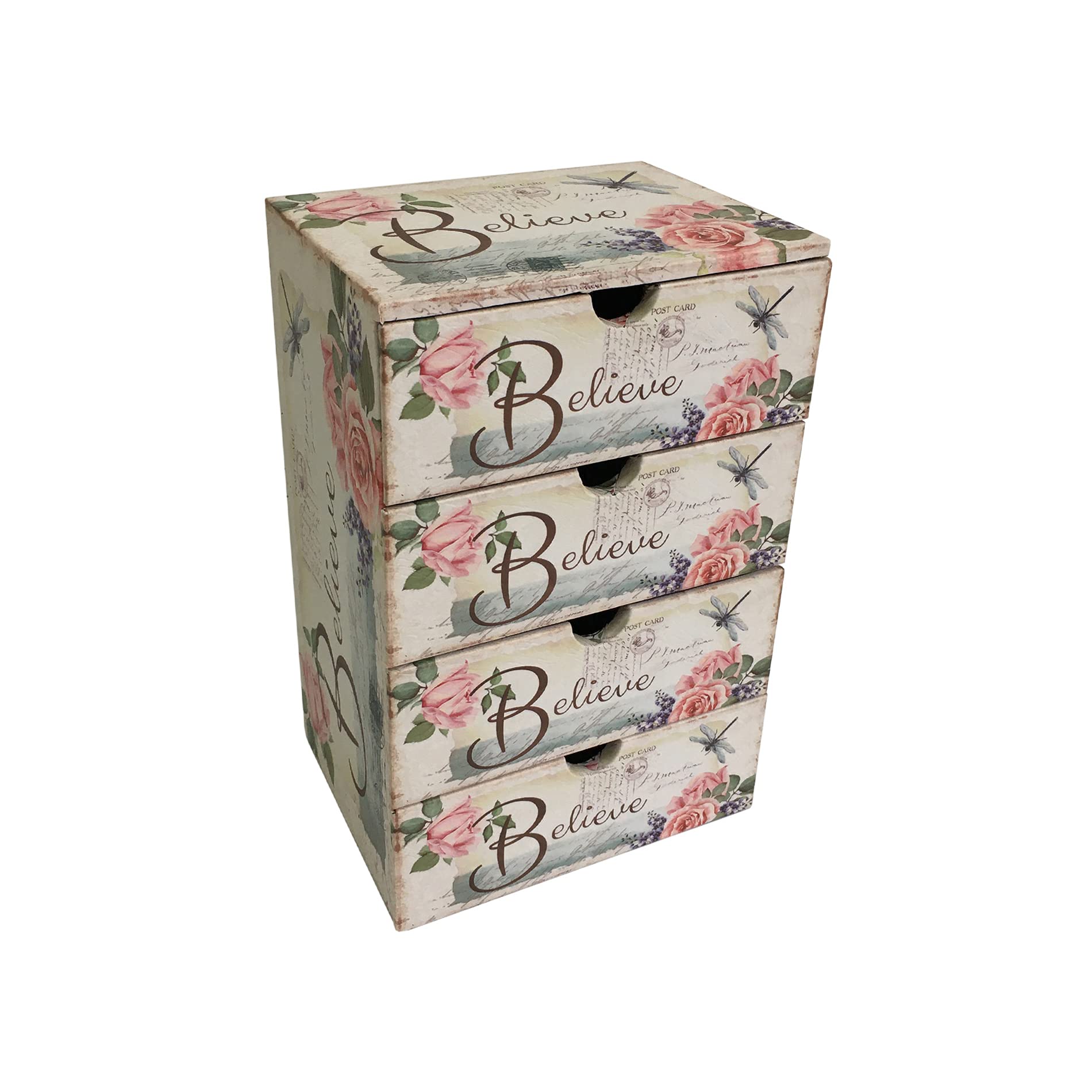 Rebecca Mobili Cassettiera Da Tavolo, Organizer Porta Gioielli, Mdf Canvas, 4 Cassetti Bianco Shabby Rosa, Organizzazione Trucchi Bijoux - Misure: 32 x 16 x 20 cm (HxLxP) - Art. RE6626