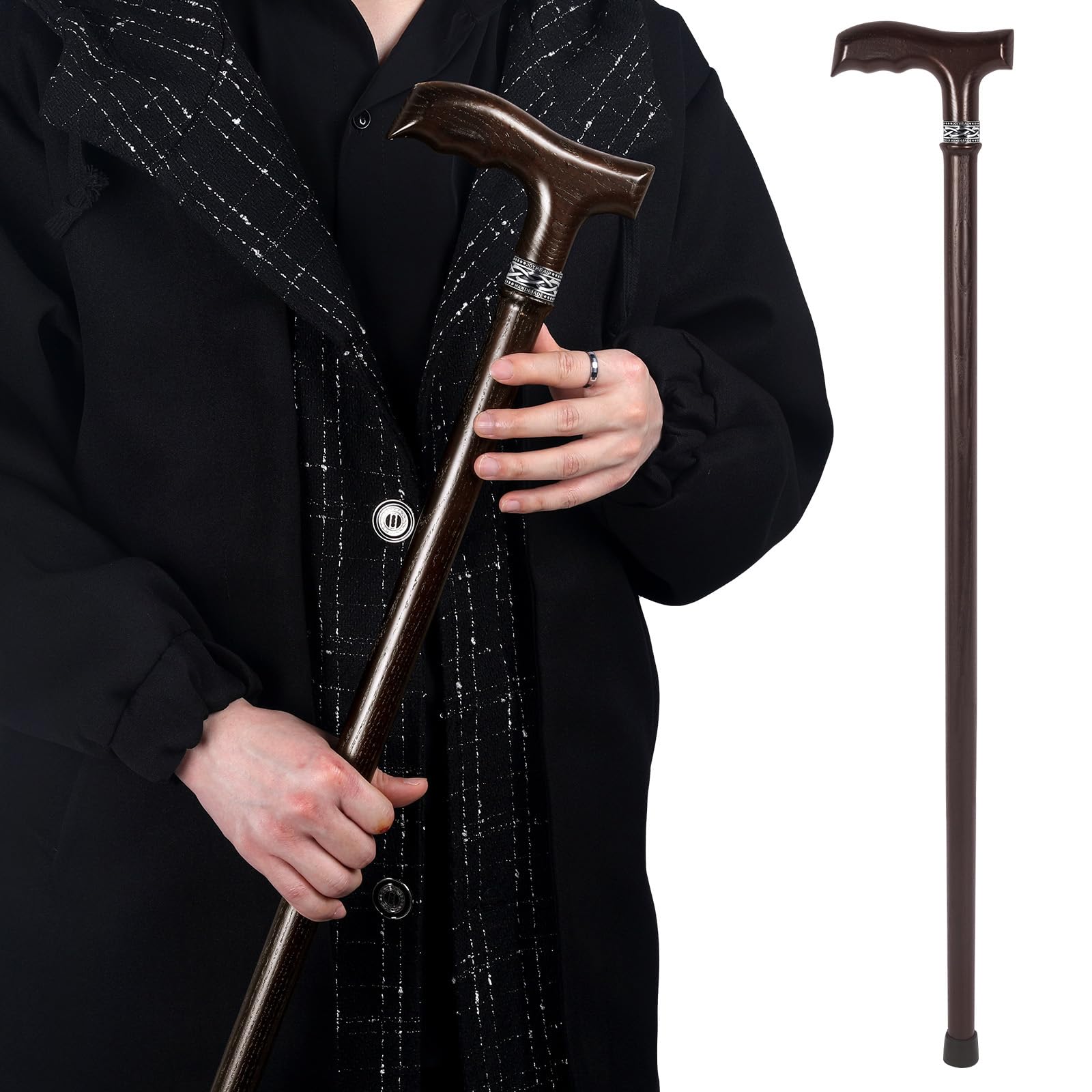 Wooden Walking Cane, 36 Inch Natural Solid Wood Cane for Men and Women, Handcrafted Walking Stick for Seniors, Ergonomic Grip for Balance and Stability