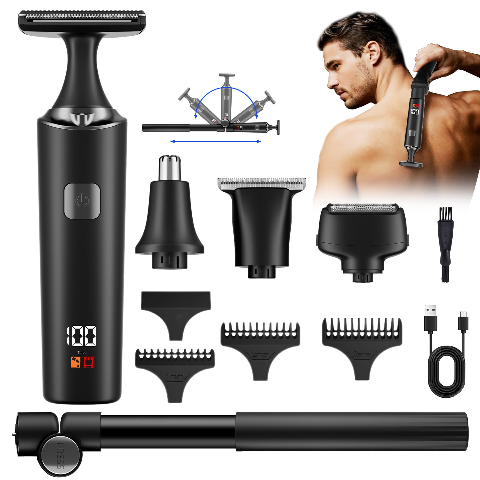 5 in 1 Rasoio Elettrico Corpo Uomo Manico Estensibile Rasoio Intimo Uomo