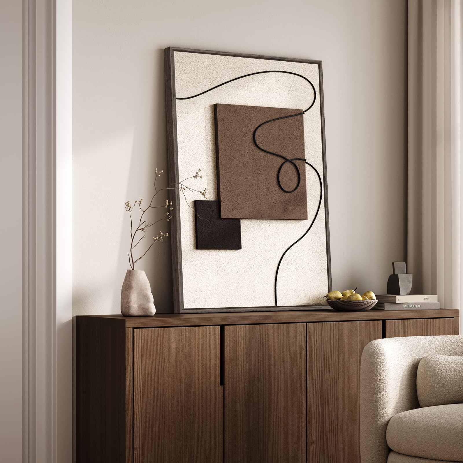 Large 3D Textured Framed Abstract Wall Art for Living Room, 3 Piece Modern Paintings Artwork for Walls, Black White Brown Geometric Sandstone Texture Pictures for Hallway Office Home Decor 24x36 In — view 22