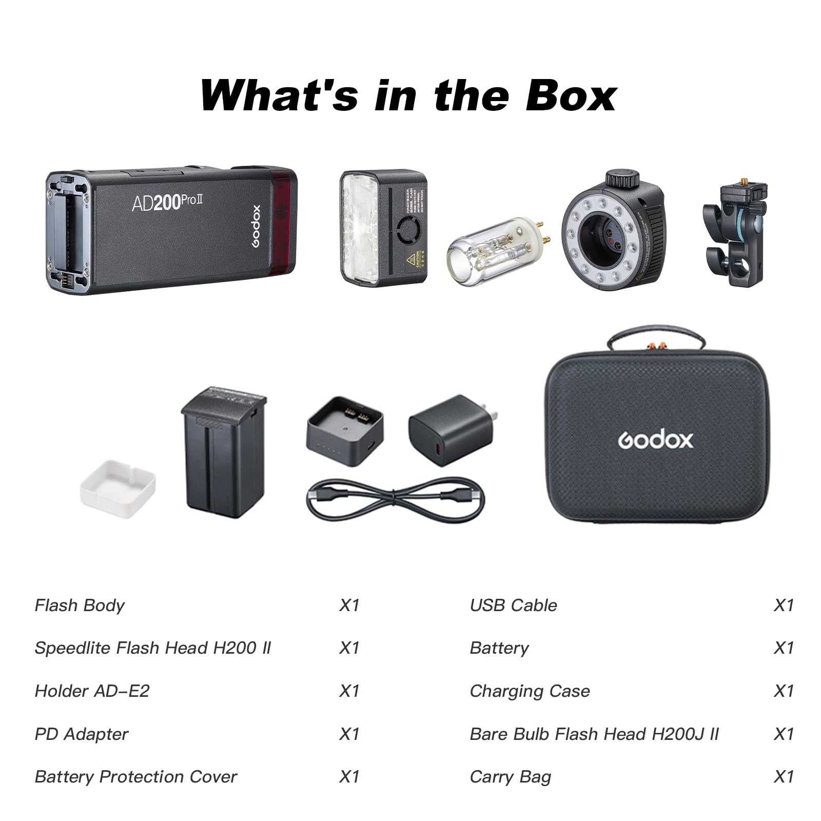 GODOX AD200ProII - Flash tascabile da 200 W, 2.4 G, 1/512 fino a piena potenza, regolazione della potenza di 10 livelli, temperatura colore modalità costante ± 100 K