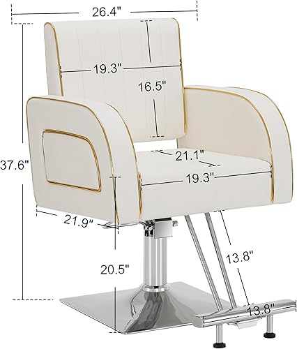 Miniatura 3 de BarberPub Silla de salón clásica de lujo para estilista, silla de peluquería hidráulica, equipo de spa de salón de belleza 8885 (blanco crema)