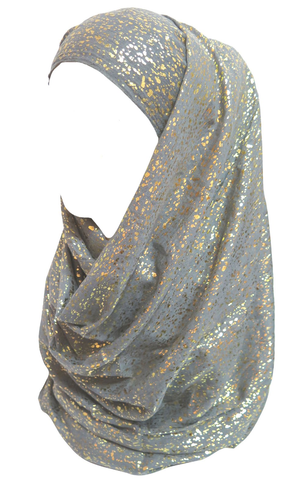 Lina & Lily Sparkle Gold Glitter Foil Hijab Head Scarf for Women (Grey)