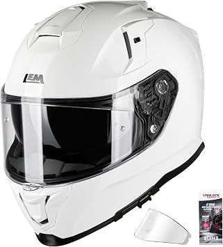 LEM Motorcycle Helmets Full Face for Men, Motorcycle Helmet for Adults, DOT Certified, PINLOCK & DVS Dual Vision, Motorcycle Street Bike Helmet, Bluetooth Speaker Pockets White Large VZN FP09