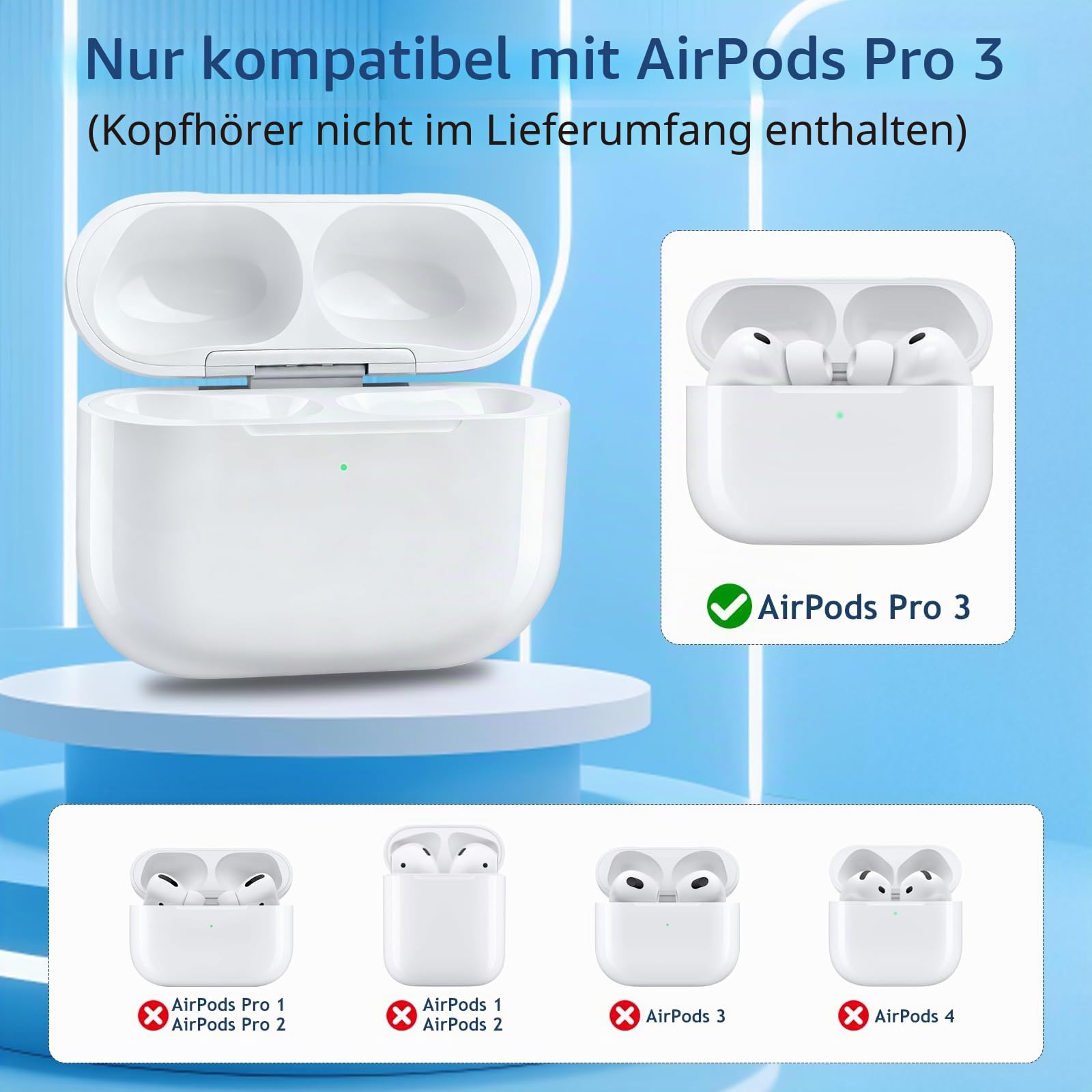 Kabellose Ladecase Kompatibel mit AirPods Pro 3, Charging Case Replacement Ladehülle mit Bluetooth-Kopplungsfunktion, USB-C-Port
