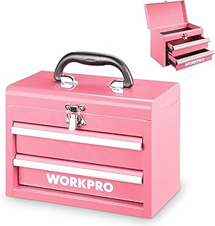 WORKPRO Portable Mini Tool Box, 2 Drawers Metal Tool Chest with Ball Bearing Slides, Top Storage and Lockable Latches, Erg...