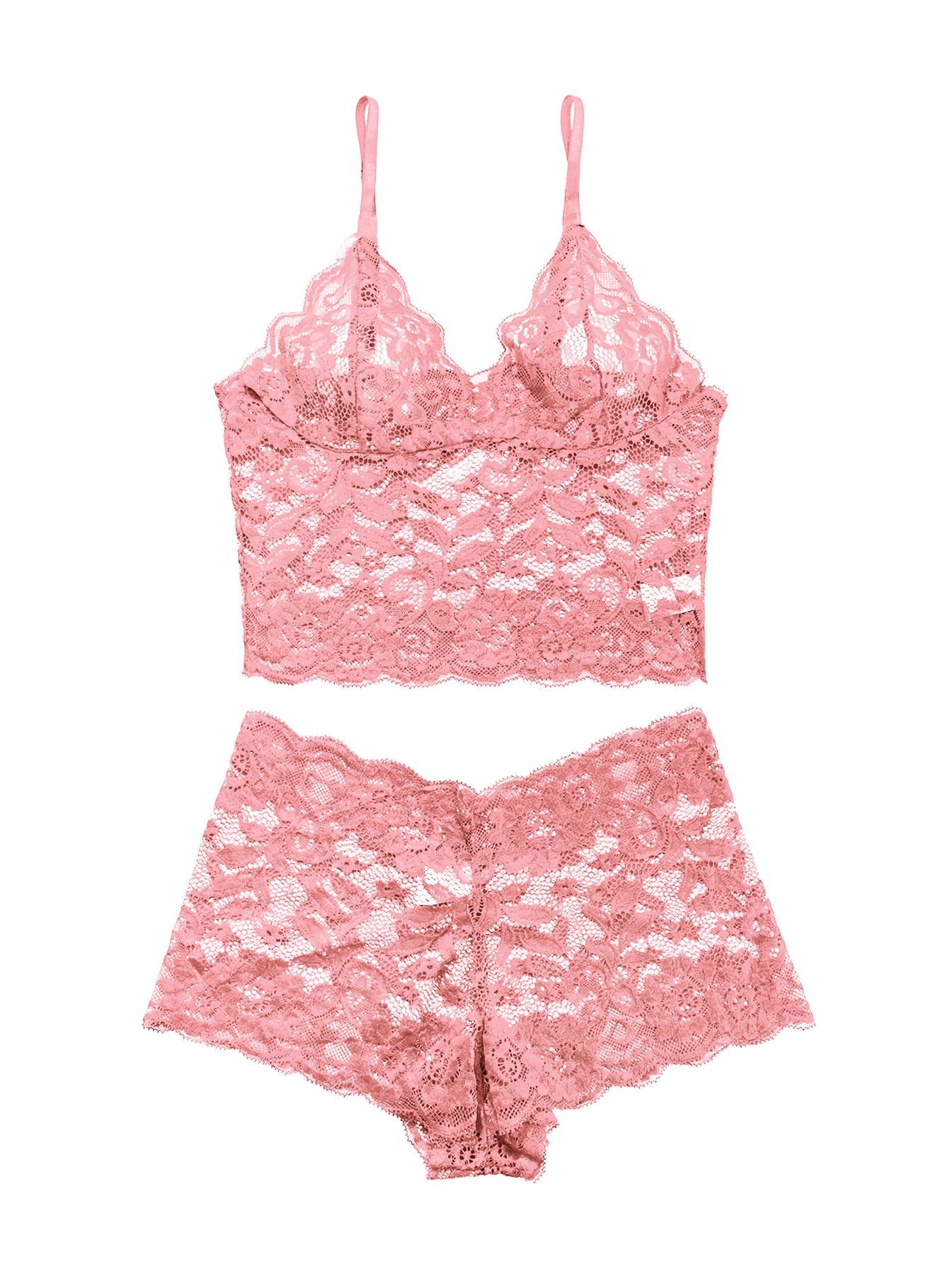 Lilosy Sexy Sheer Floral Lace Pajamas Lingerie Set High Waist Sleepwear Bra and Panty 2 Piece Nightwear: X-Large Dark Pink