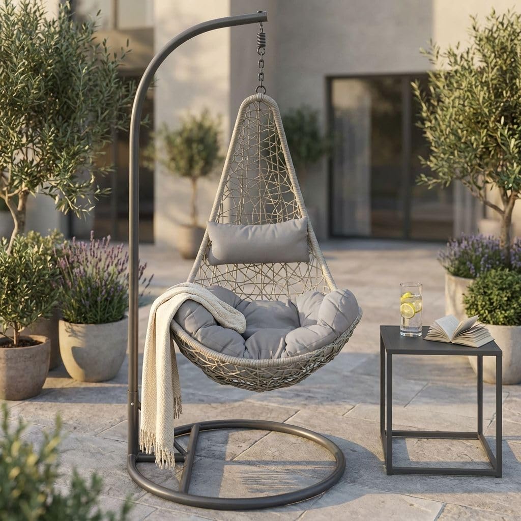 MilaniHome.it - dondolo in fibra naturale di design per esterno giardino Struttura Ø 95 x 195h seduta 80 x 70 x 120