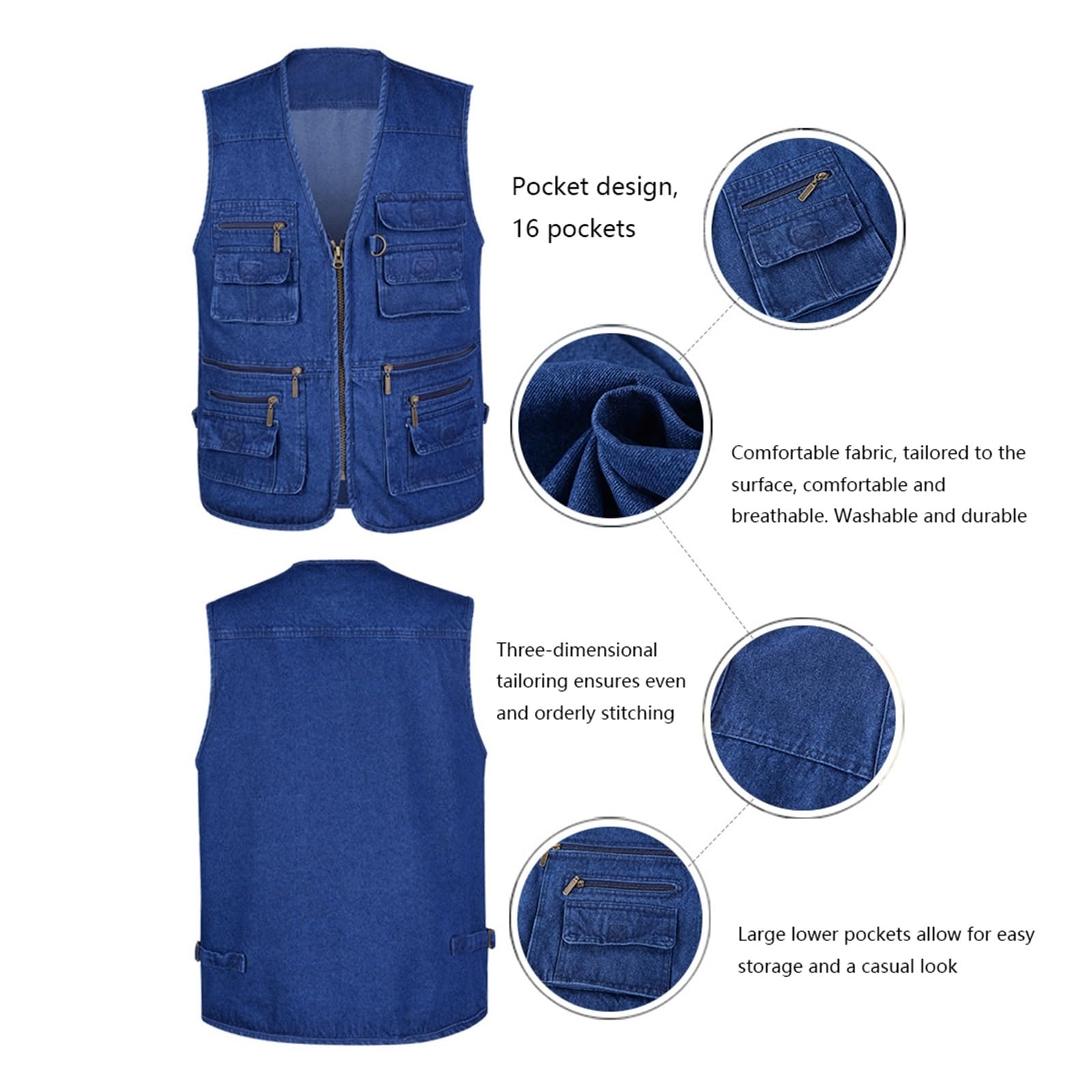 CLSQLXYJZC Gilet Leggero Uomo, Gilet Da Cowboy Estivo Versatile Da Uomo Multitasche Con Cerniera Per Pesca E Fotografia, Pesca Traspirante Fotografi, Per Safari Ed Escursionismo