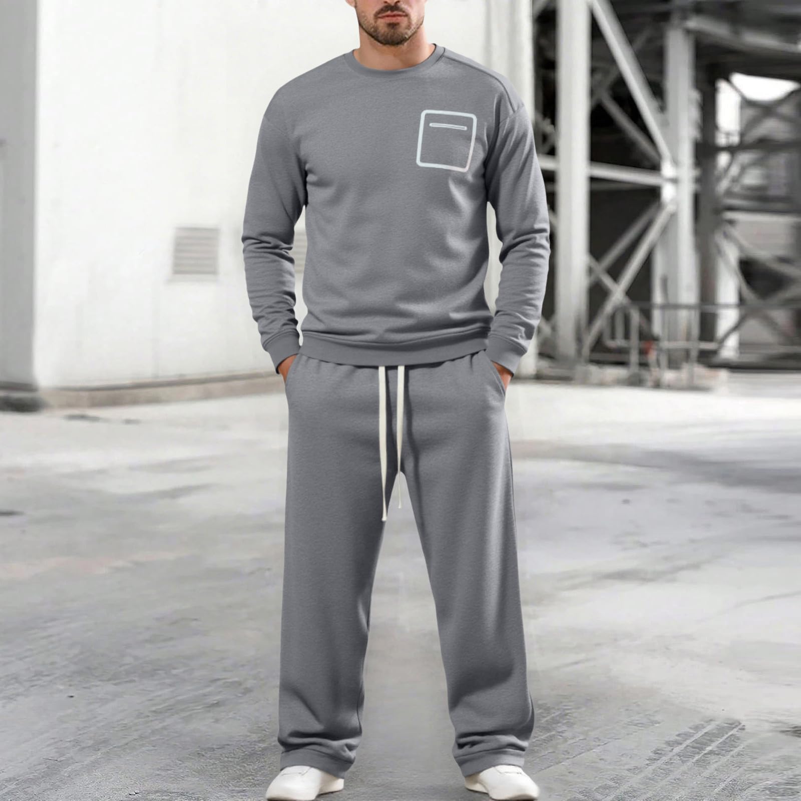 Trainingsanzug Herren Jogginganzug Sport Sweatshirt Und Jogginghose Set ohne Kapuze Sportanzug 2 Teiliges Atmungsaktiv Freizeitanzug Einfarbig Jogging Anzug Tracksuit Leichtes Laufanzug