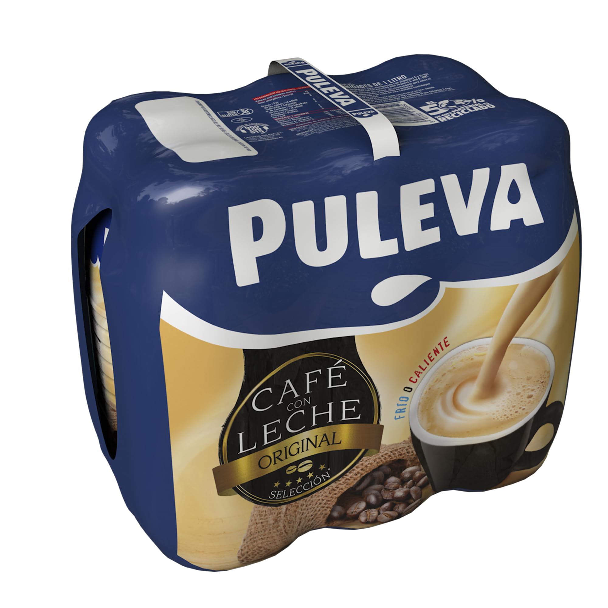 Puleva - Café con Leche Original, Bebida Láctea, Lista para Tomar, Mezcla de Café Arábica y Robusta, Tomar Frío o Caliente, Rico en Vitaminas A y D, Pack 6 x 1 Litro