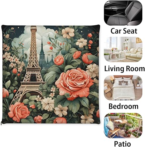 Miniatura 7 de Bardic Chair Cushion 1 Pack Paris Rose Memory Foam Seat Cushion France Eiffel Tower Removable Square Chair Pads for Kitchen Dining Office Chairs and