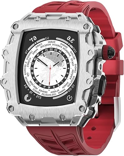 Funda resistente de lujo con correa compatible con Apple Watch Series 9, 8, 7, de 1.772 pulgadas, SE 6, 5, 4, 1.732 pulgadas, cubierta protectora