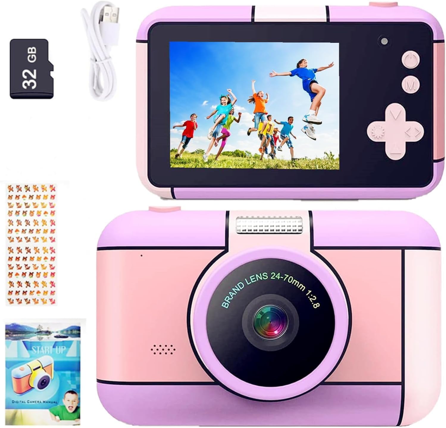 YunLoneKids Camara 24MP 1080P FHD Video Camera Gifts for Kid Boys Girls 4-12 Years Selfie Digital Camera for Little Photographer Beginners with 2.4” IPS Screen, 32G Card, Zoom, Filters & Frames