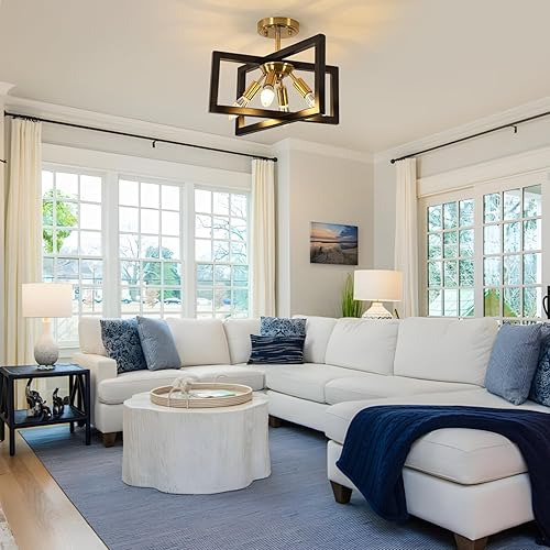 Miniatura 6 de DELIPOP Lámpara de techo semiempotrada de 4 luces, marco de metal cuadrado dorado, lámpara de techo para cocina, comedor, entrada, pasillo, isla